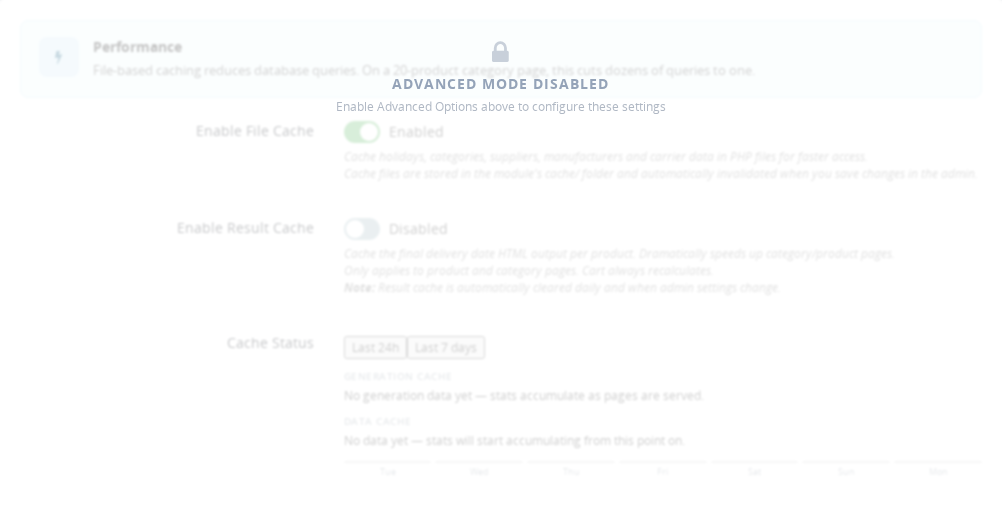 Cache settings in the Performance section