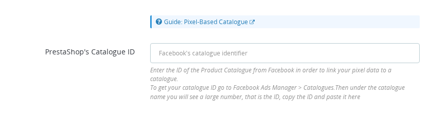 Pixel Plus — Catalogue ID Association section for linking pixel data to Facebook catalogues