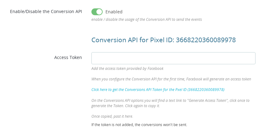 Pixel Plus — Conversion API configuration section containing the IP Management dropdown (Raw IP / IPv6 options)