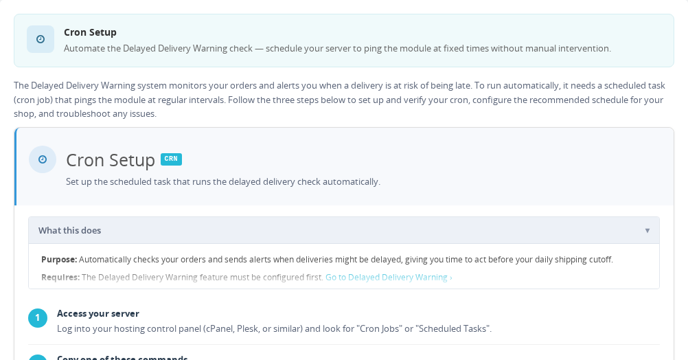 Cron Setup settings