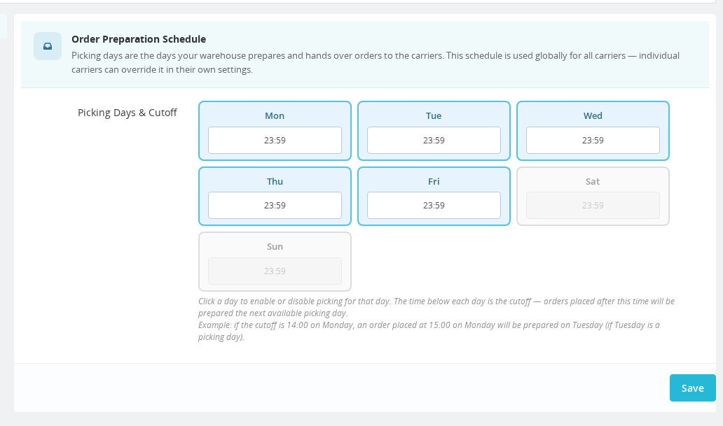 Estimated Delivery — Custom Warehouses configuration panel for connecting third-party warehouse systems