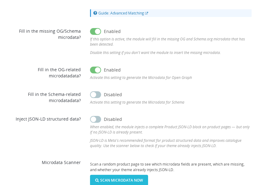 Pixel Plus — Micro Data section where VAT and price display settings affect catalogue product pricing