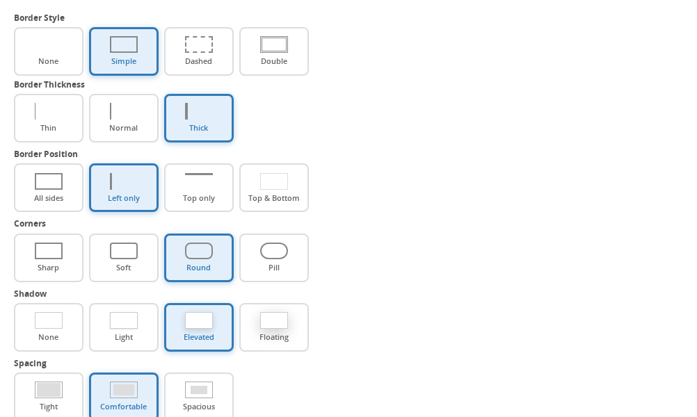 Presets de diseño en la sección Apariencia